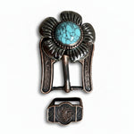 Antique Silver and Copper Turquoise Flower Concho #W267