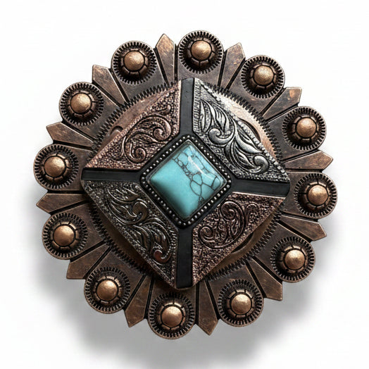 Square Antique Silver and Copper Turquoise Concho #W269