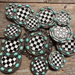 Black and White Checkered Turquoise Concho #W273