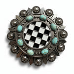 Black and White Checkered Turquoise Concho #W273