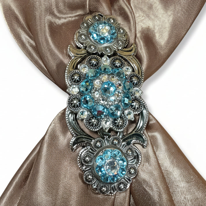 Antique Silver Aqua  - Clear Crystal Conchos | Sizes 1"- 3" | Buckles | Saddle Set | Leather Rosettes | Slide