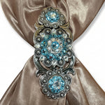 Antique Silver Aqua  - Clear Crystal Conchos | Sizes 1"- 3" | Buckles | Saddle Set | Leather Rosettes | Slide