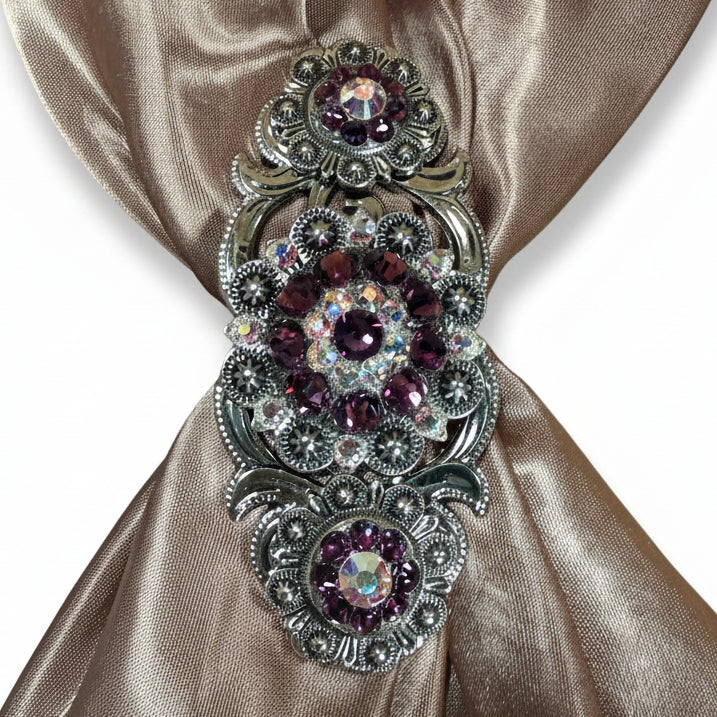 Antique Silver Amethyst - AB Crystal Conchos | Sizes 1"- 3" | Buckles | Saddle Set | Leather Rosettes | Slide