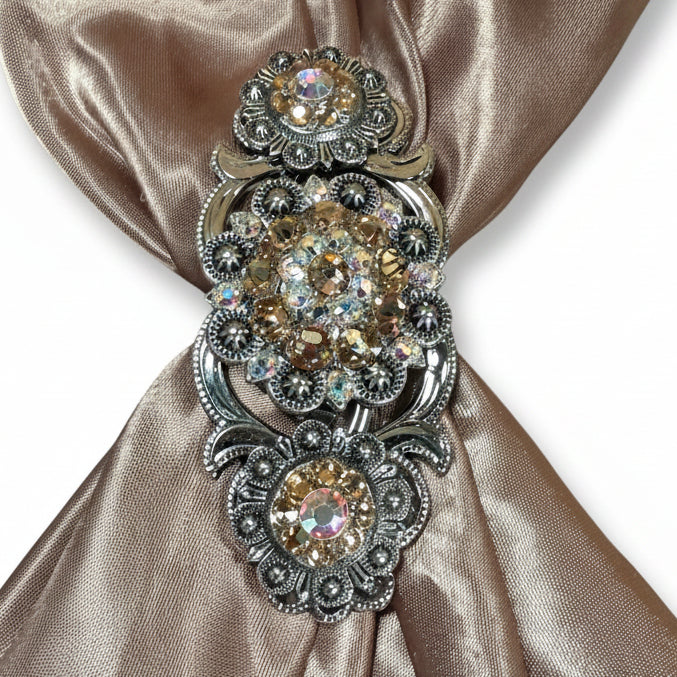 Antique Silver Champagne - AB Crystal Conchos | Sizes 1"- 3" | Buckles | Saddle Set | Leather Rosettes | Slide