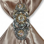 Antique Silver Champagne - AB Crystal Conchos | Sizes 1"- 3" | Buckles | Saddle Set | Leather Rosettes | Slide