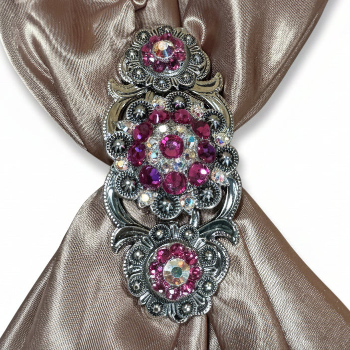 Antique Silver Fuchsia - AB Crystal Conchos | Sizes 1"- 3" | Buckles | Saddle Set | Leather Rosettes | Slide