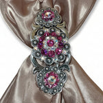 Antique Silver Fuchsia - AB Crystal Conchos | Sizes 1"- 3" | Buckles | Saddle Set | Leather Rosettes | Slide