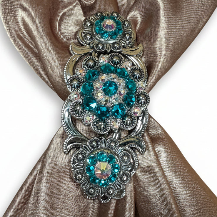Antique Silver Teal - AB Crystal Conchos | Sizes 1"- 3" | Buckles | Saddle Set | Leather Rosettes | Slide