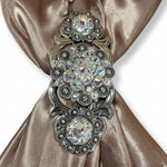 Antique Silver AB Crystal Conchos | Sizes 1"- 3" | Buckles | Saddle Set | Leather Rosettes | Slide