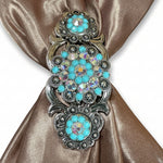 Antique Silver Turquoise - AB Crystal Conchos | Sizes 1"- 3" | Buckles | Saddle Set | Leather Rosettes | Slide