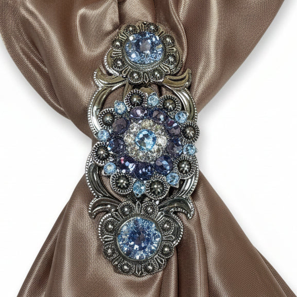 Antique Silver Light Sapphire - Clear - Lilac Crystal Conchos | Sizes 1"- 3" | Buckles | Saddle Set | Leather Rosettes | Slide