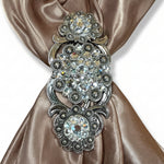 Antique Silver Clear Crystal Conchos | Sizes 1"- 3" | Buckles | Saddle Set | Leather Rosettes | Slide