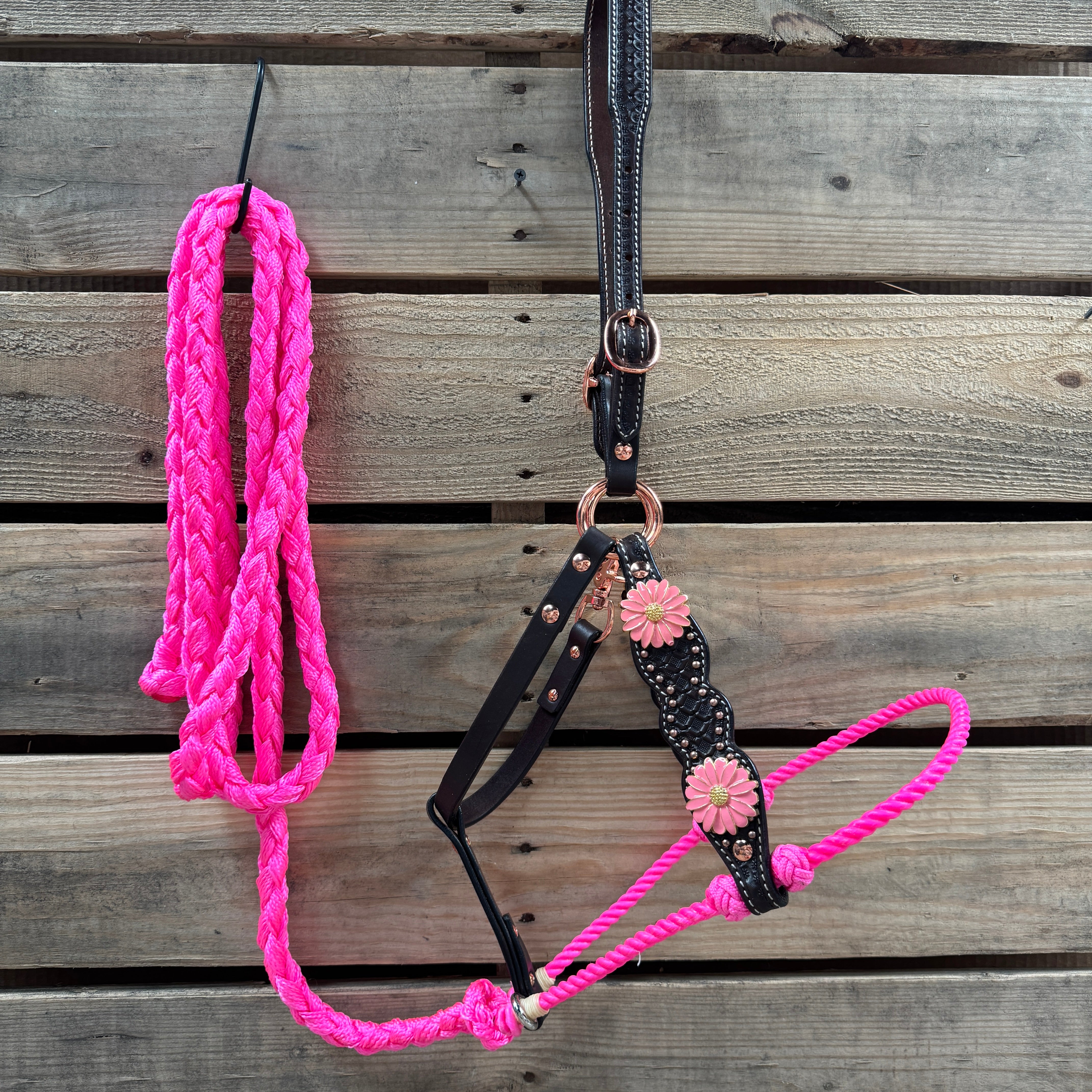 Honeycomb Tooled Lariat & Leather Combo Halter #LH107