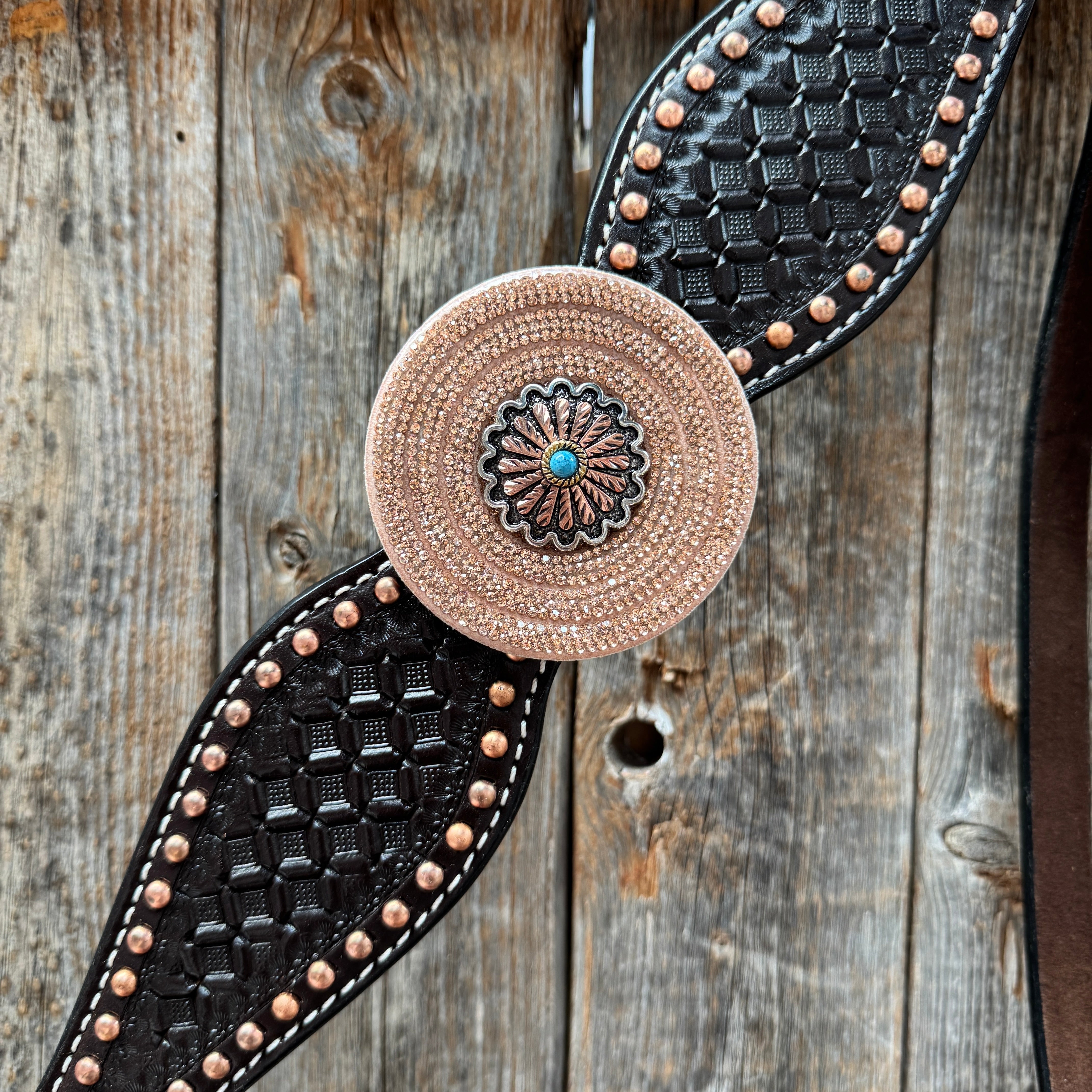 Copper Dot Honeycomb Floral and Rhinestone  One Ear Tack Set #OEBC660