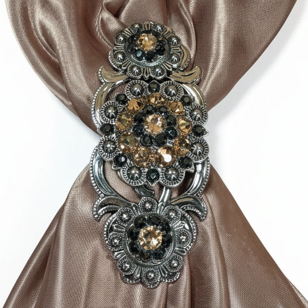 Antique Silver Champagne - Jet Crystal Conchos | Sizes 1"- 3" | Buckles | Saddle Set | Leather Rosettes | Slide