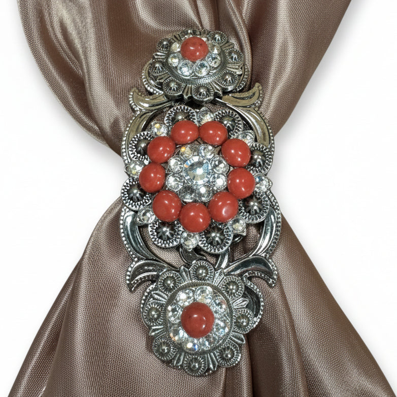 Antique Silver Coral - Clear Crystal Conchos | Sizes 1"- 3" | Buckles | Saddle Set | Leather Rosettes | Slide