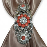 Antique Silver Coral - Clear Crystal Conchos | Sizes 1"- 3" | Buckles | Saddle Set | Leather Rosettes | Slide