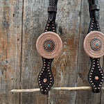 Copper Dot Honeycomb Floral and Rhinestone  One Ear Tack Set #OEBC660