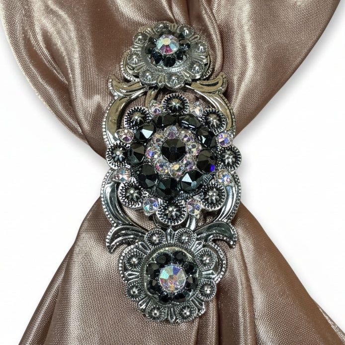 Antique Silver Jet - AB Crystal Conchos | Sizes 1"- 3" | Buckles | Saddle Set | Leather Rosettes | Slide