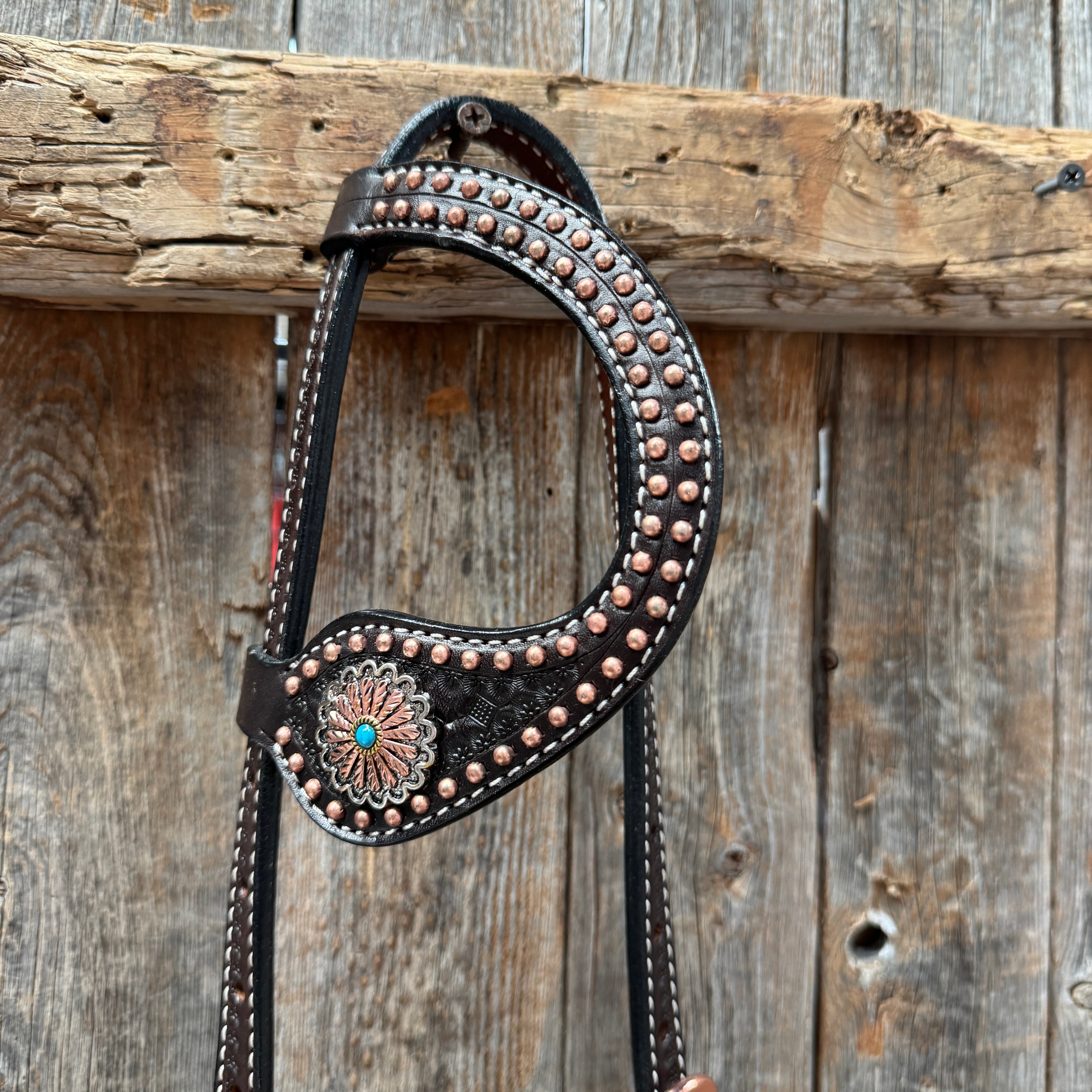 Copper Dot Honeycomb Floral and Rhinestone  One Ear Tack Set #OEBC660