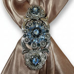 Antique Silver Light Sapphire - Jet Crystal Conchos | Sizes 1"- 3" | Buckles | Saddle Set | Leather Rosettes | Slide
