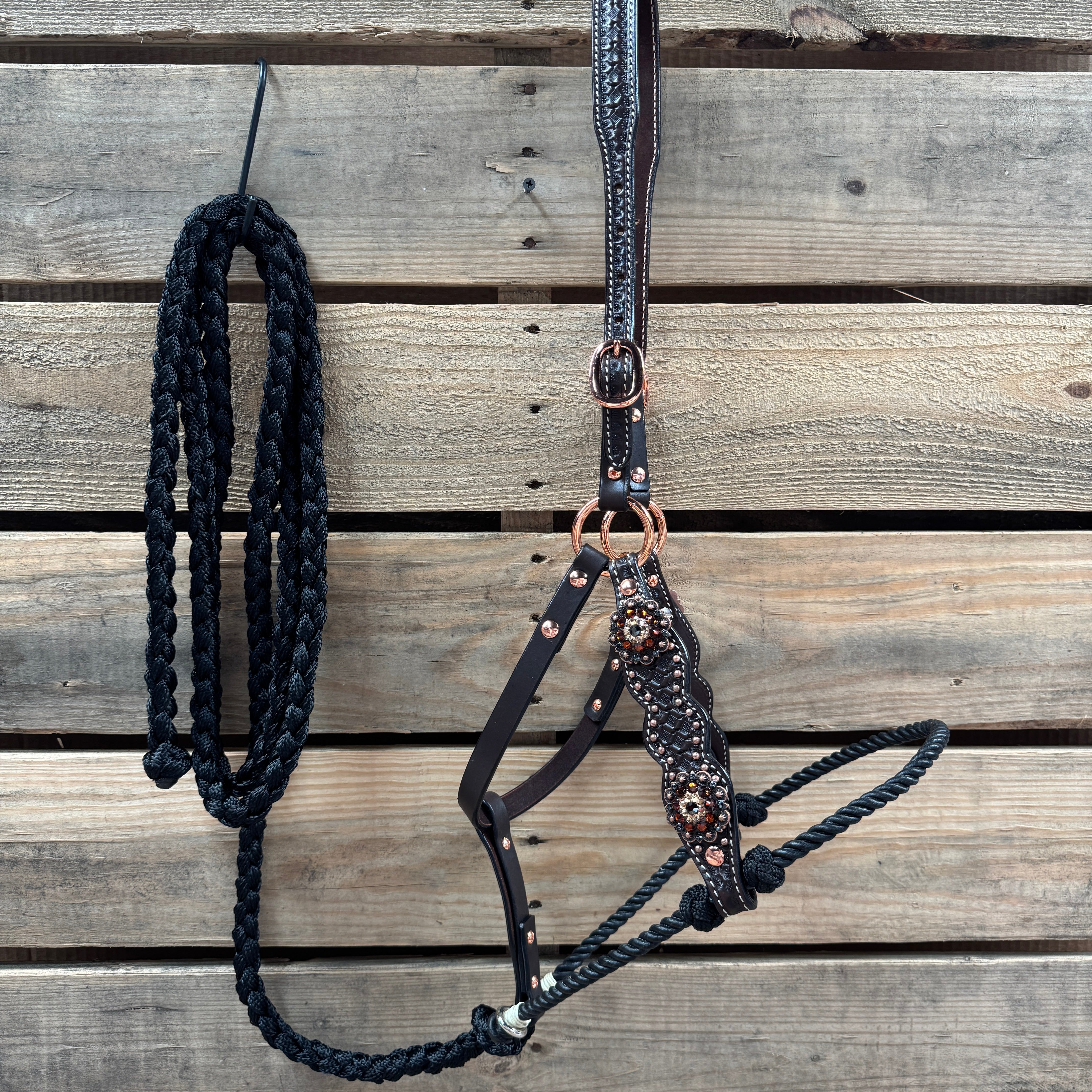 Honeycomb Tooled Lariat & Leather Combo Halter #LH100