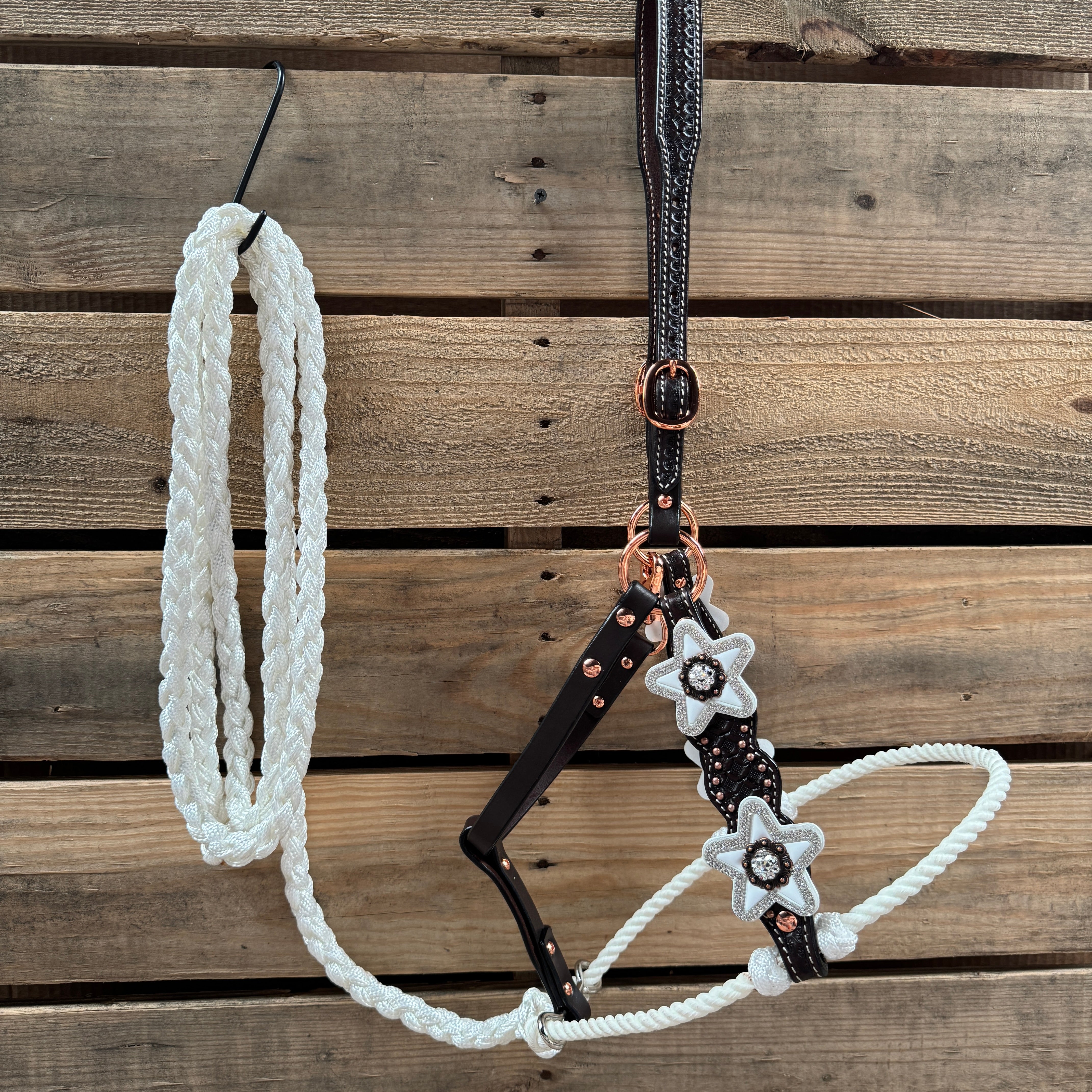 Honeycomb Tooled Lariat & Leather Combo Halter #LH120