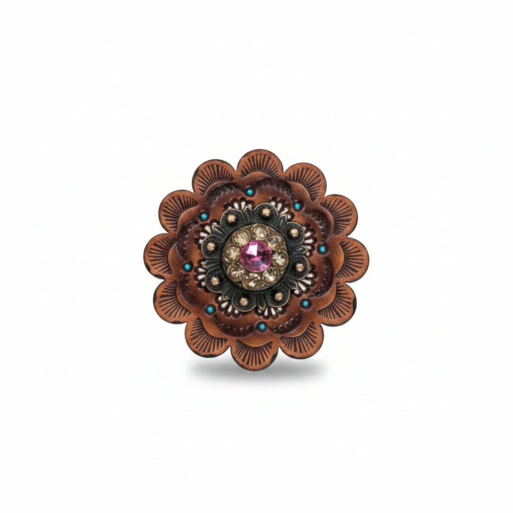 Copper Pink - AB - Champagne Crystal Conchos | Sizes 1"- 3" | Buckles | Saddle Set | Leather Rosettes | Slide