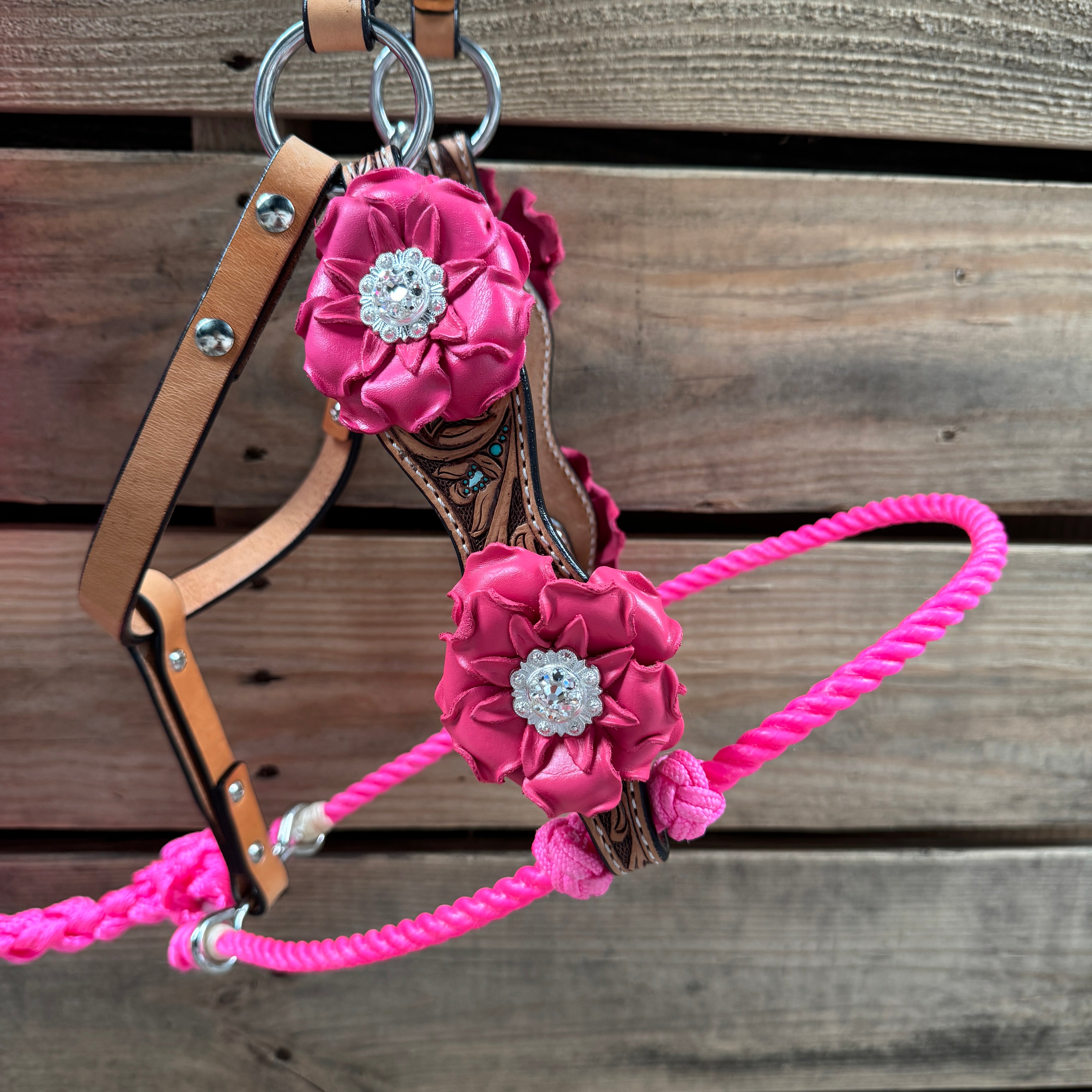 Floral Tooled Lariat & Leather Combo Halter #LH102