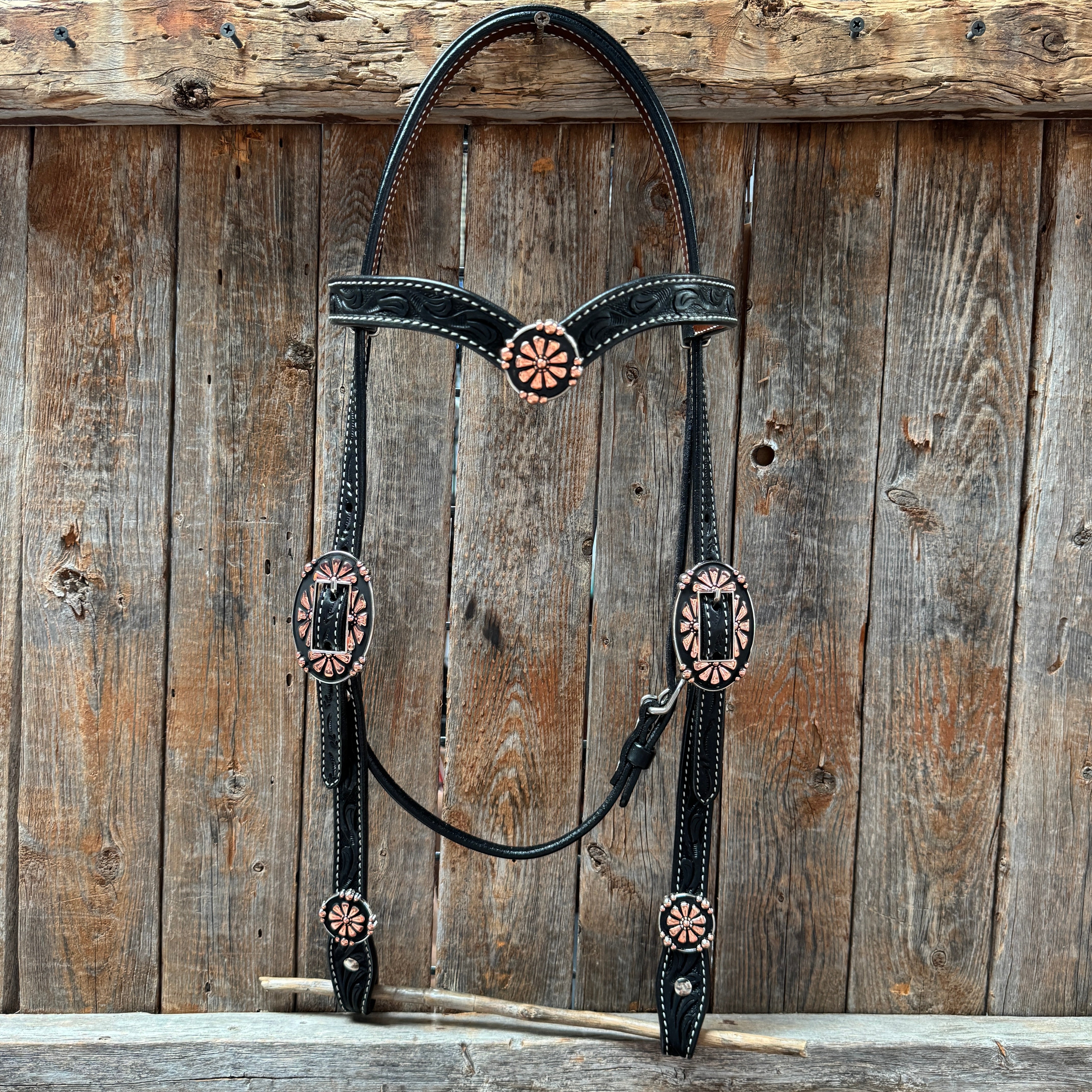 Draft Black Floral Copper Flower V-Browband #BB134D