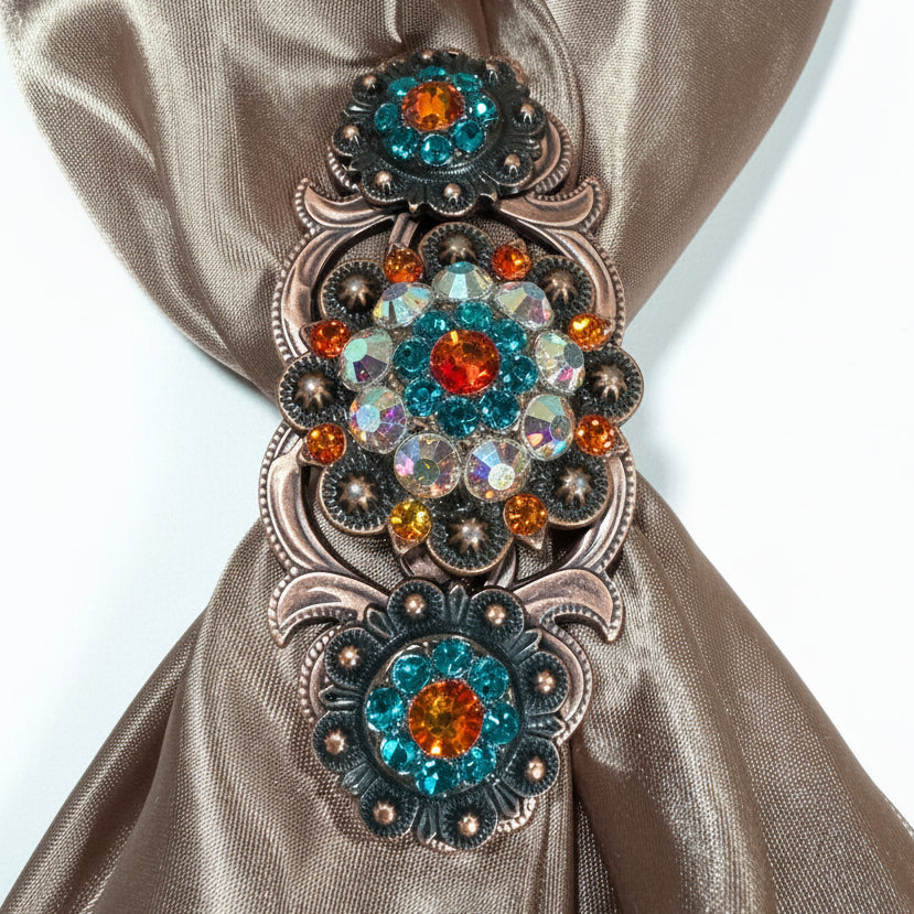 Copper Fire Opal - Teal - AB Crystal Conchos | Sizes 1"- 3" | Buckles | Saddle Set | Leather Rosettes | Slide