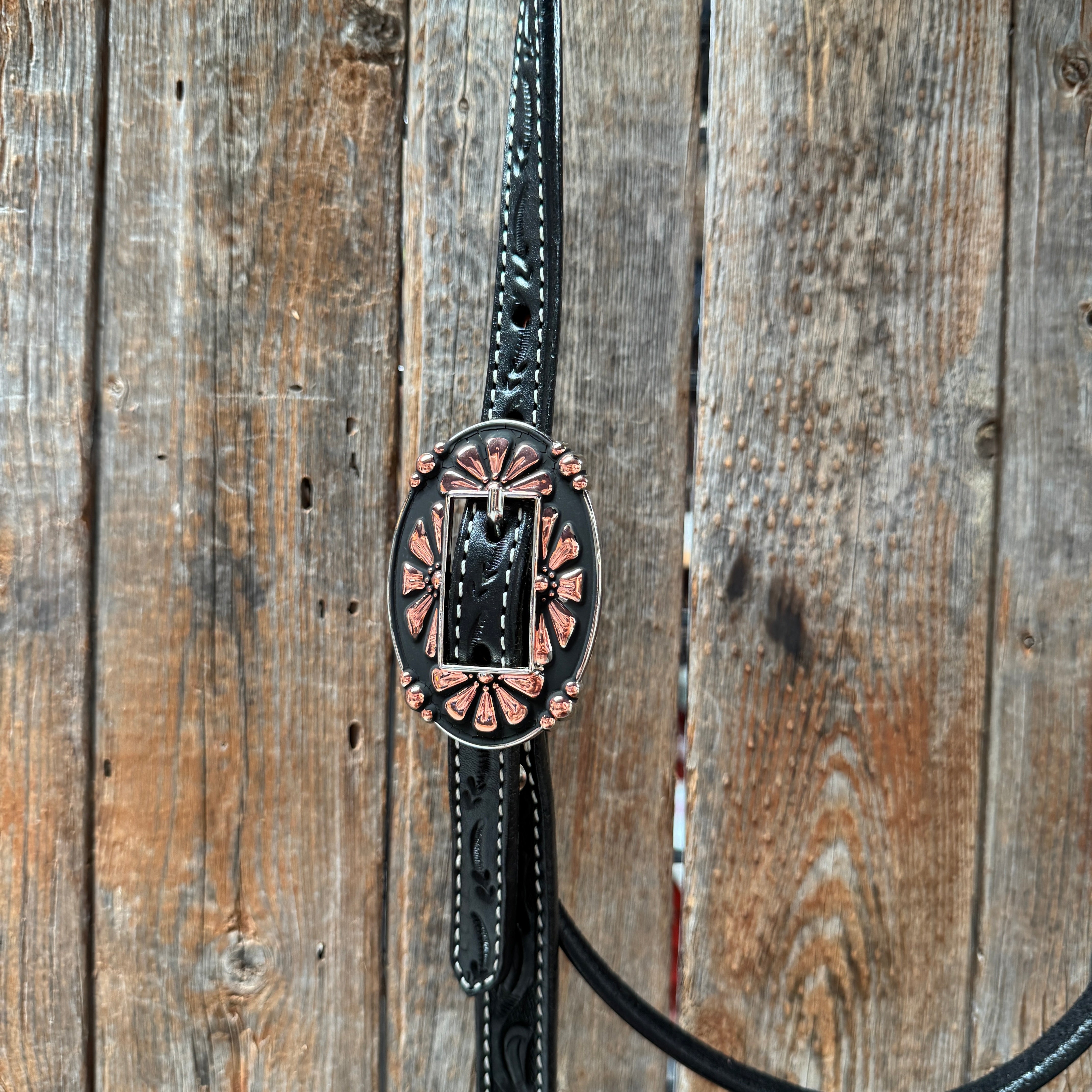 Draft Black Floral Copper Flower V-Browband #BB134D