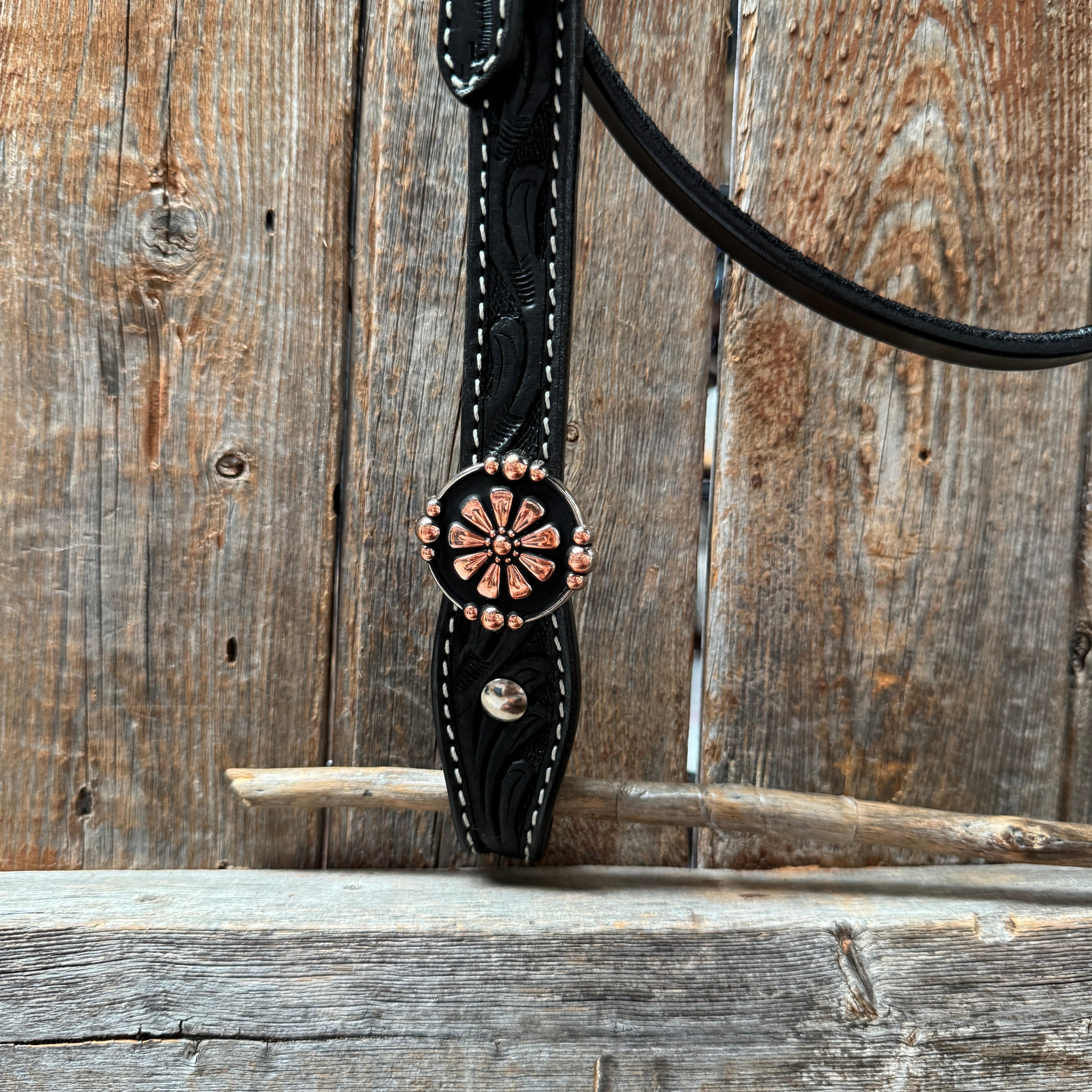 Draft Black Floral Copper Flower V-Browband #BB134D