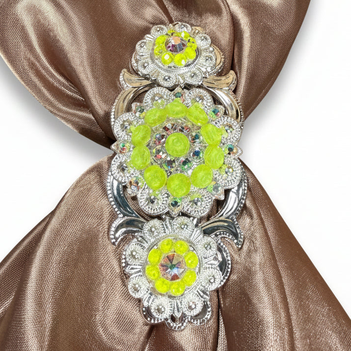 Bright Silver Neon Yellow - AB Crystal Conchos| Sizes 1"- 3" | Buckles | Saddle Set | Leather Rosettes | Slide