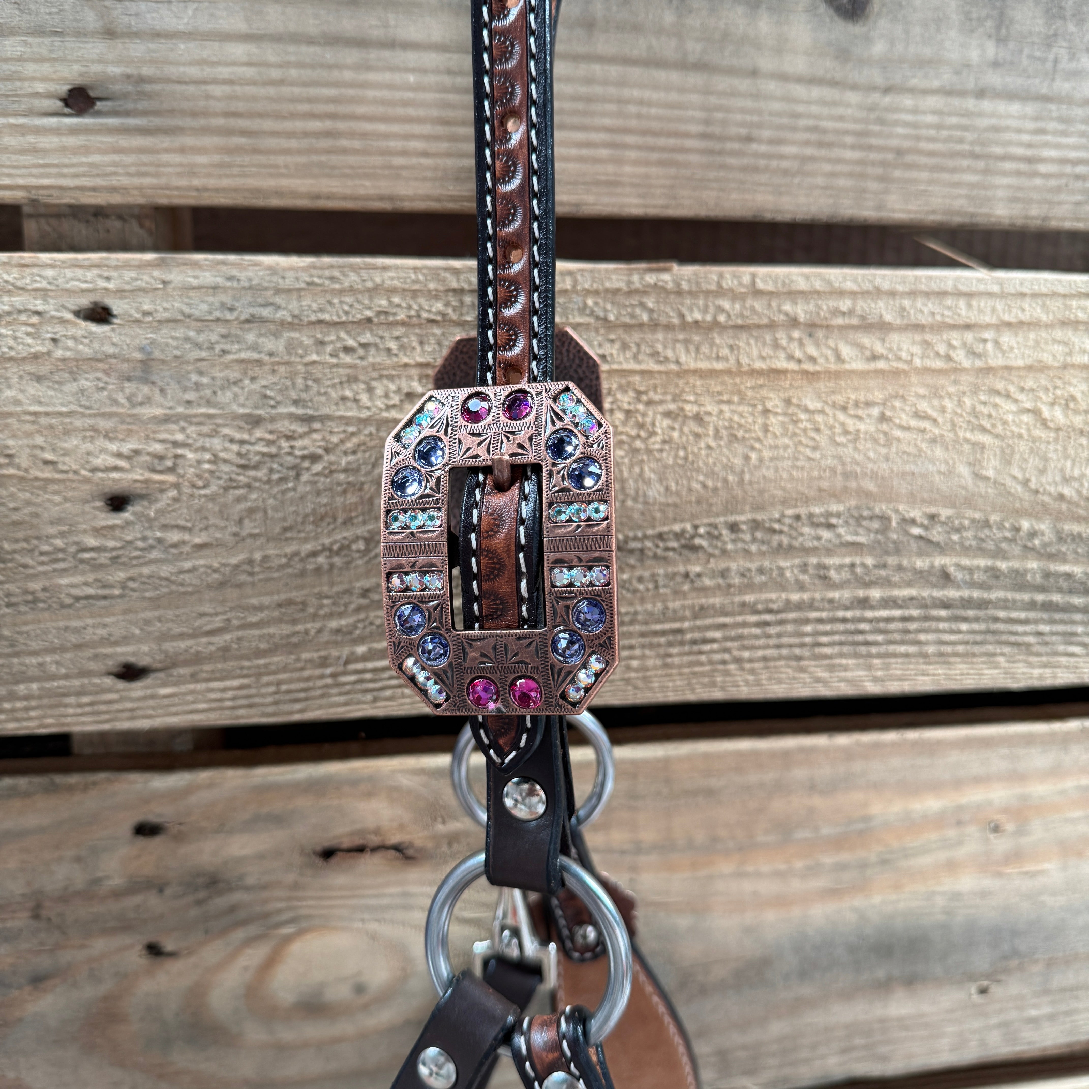 Floral Tooled Lariat & Leather Combo Halter #LH101