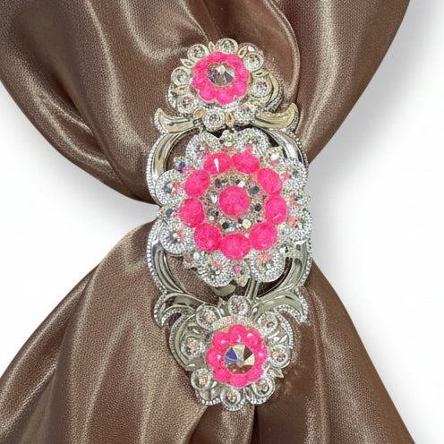 Bright Silver Neon Pink - AB Crystal Conchos | Sizes 1"- 3" | Buckles | Saddle Set | Leather Rosettes | Slide