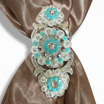 Bright Silver Turquoise - Clear Crystal Conchos | Sizes 1"- 3" | Buckles | Saddle Set | Leather Rosettes | Slide
