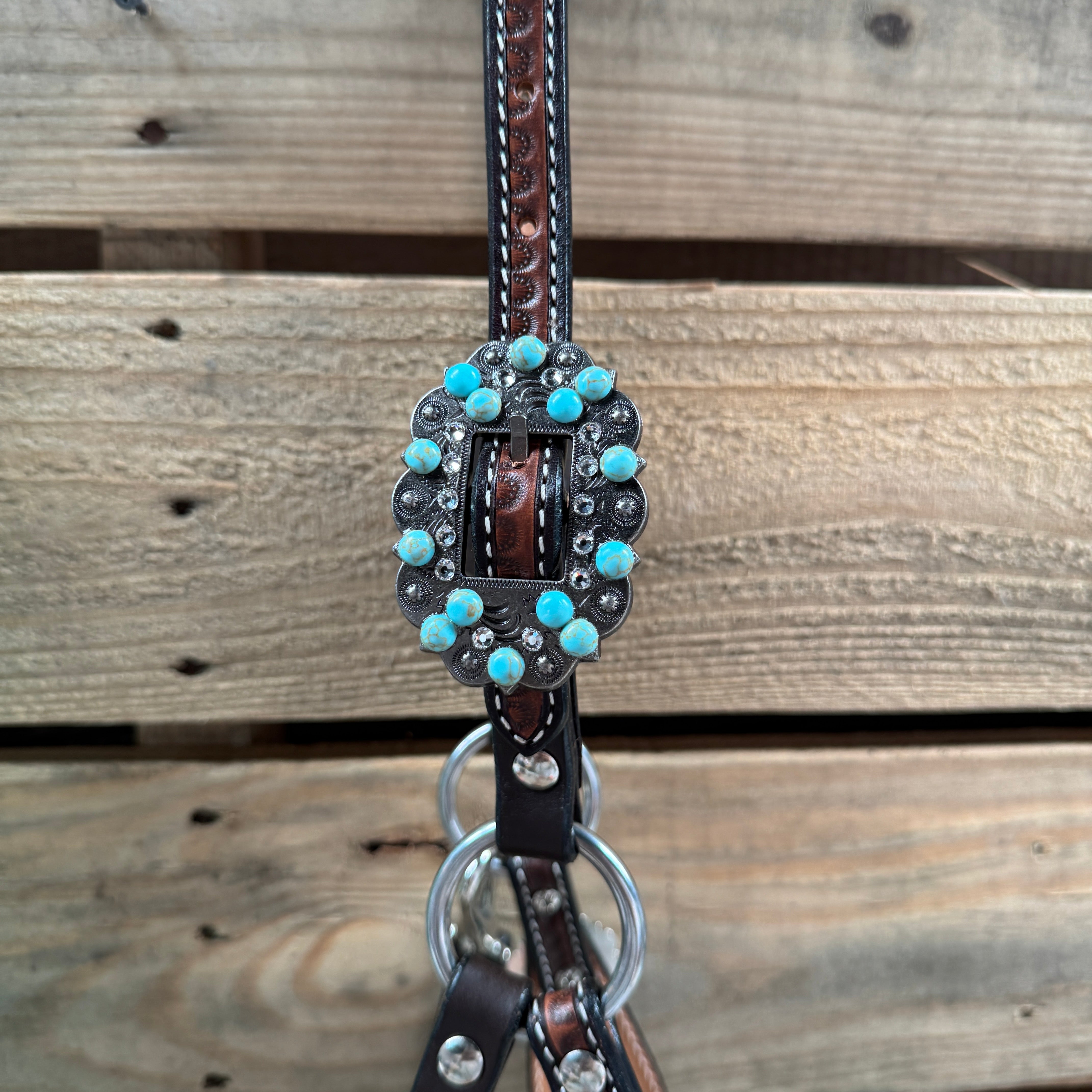 Floral Tooled Lariat & Leather Combo Halter #LH118