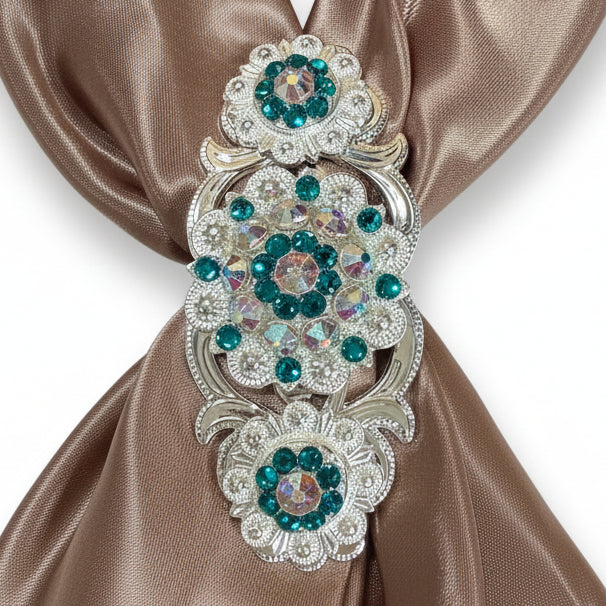 Bright Silver Teal - AB Crystal Conchos | Sizes 1"- 3" | Buckles | Saddle Set | Leather Rosettes | Slide