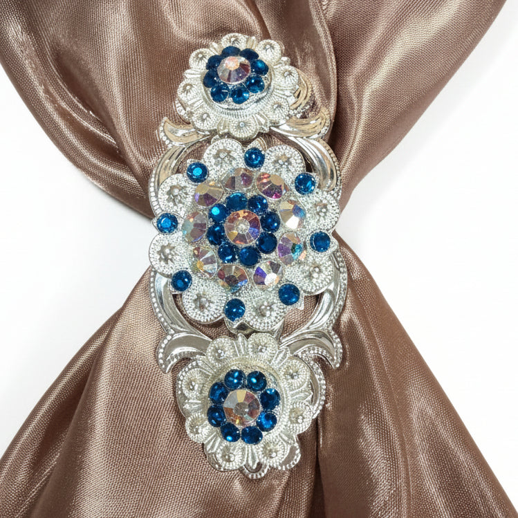 Bright Silver Capri - AB Crystal Conchos | Sizes 1"- 3" | Buckles | Saddle Set | Leather Rosettes | Slide