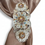 Bright Silver Champagne - AB Crystal Conchos | Sizes 1"- 3" | Buckles | Saddle Set | Leather Rosettes | Slide