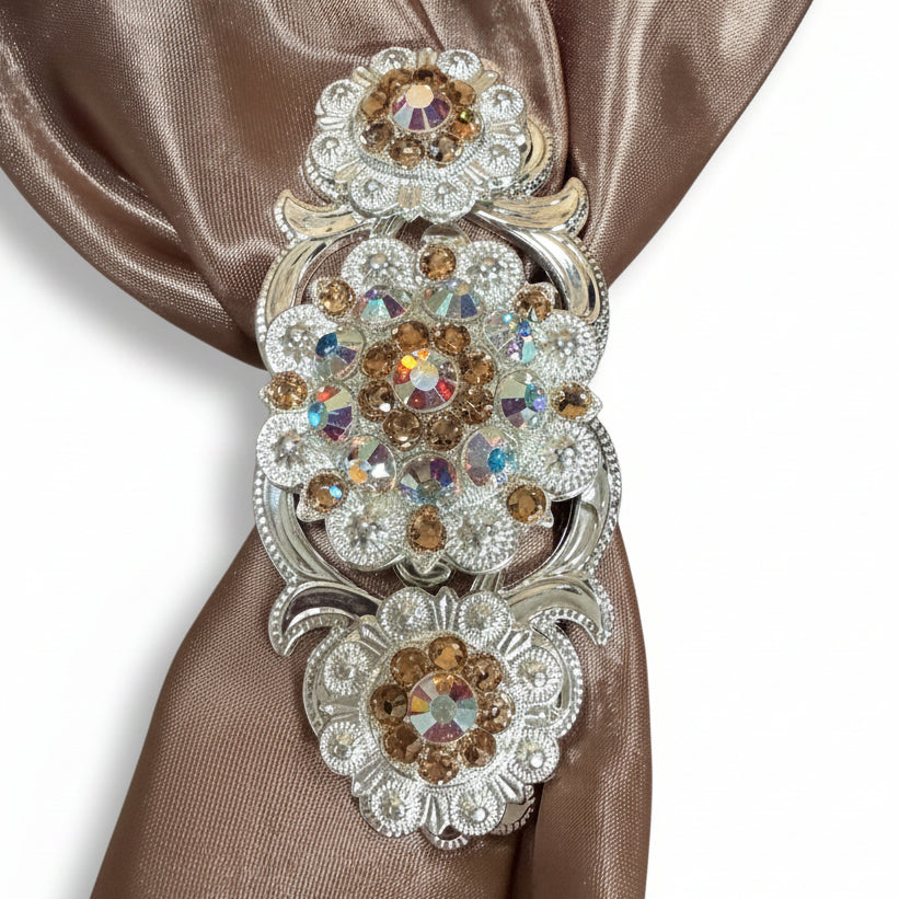Bright Silver Champagne - AB Crystal Conchos | Sizes 1"- 3" | Buckles | Saddle Set | Leather Rosettes | Slide