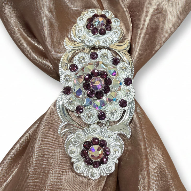Bright Silver Amethyst - AB Crystal Conchos | Sizes 1"- 3" | Buckles | Saddle Set | Leather Rosettes | Slide