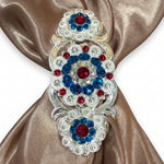 Bright Silver Red - White - Blue Crystal Conchos | Sizes 1"- 3" | Buckles | Saddle Set | Leather Rosettes | Slide
