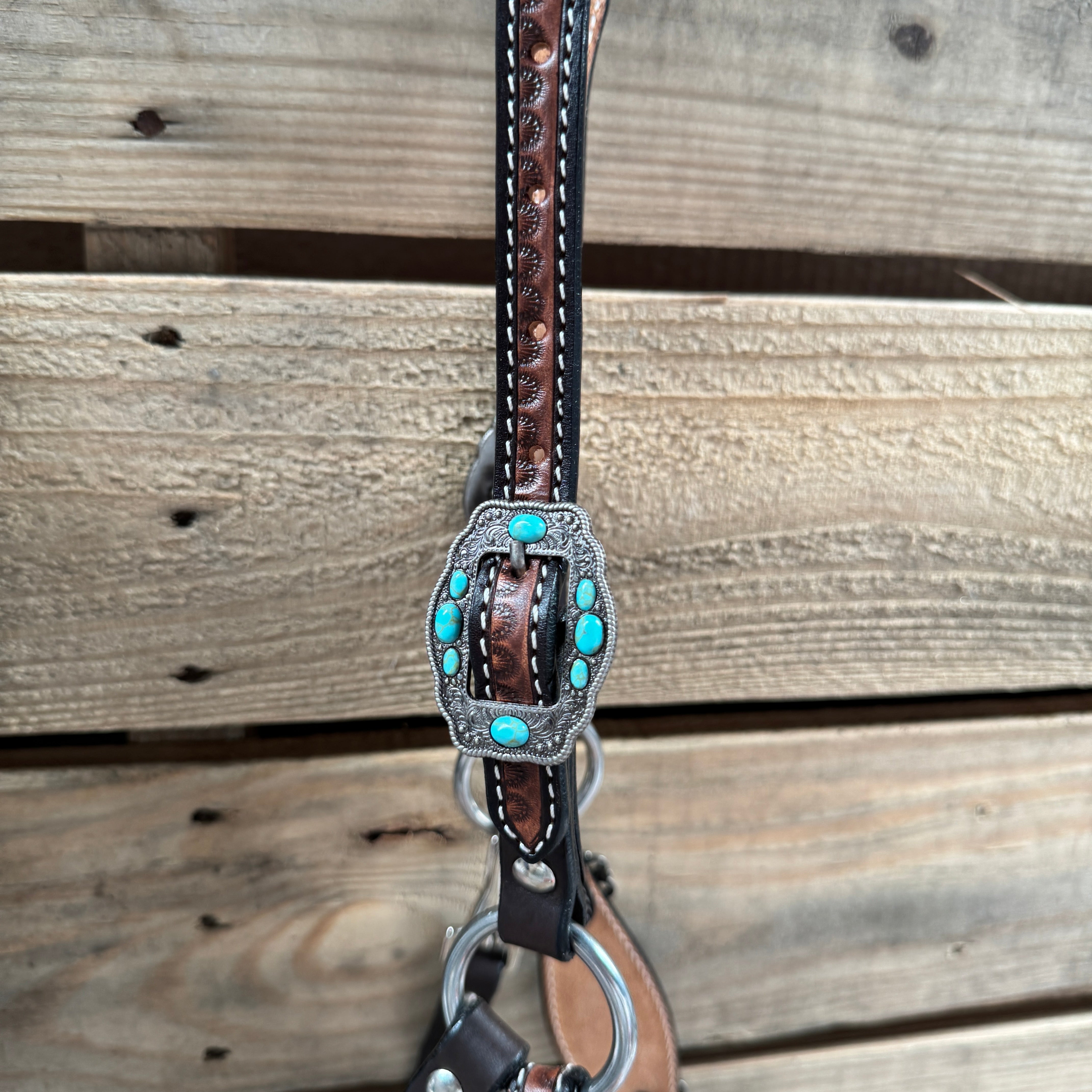 Floral Tooled Lariat & Leather Combo Halter #LH119