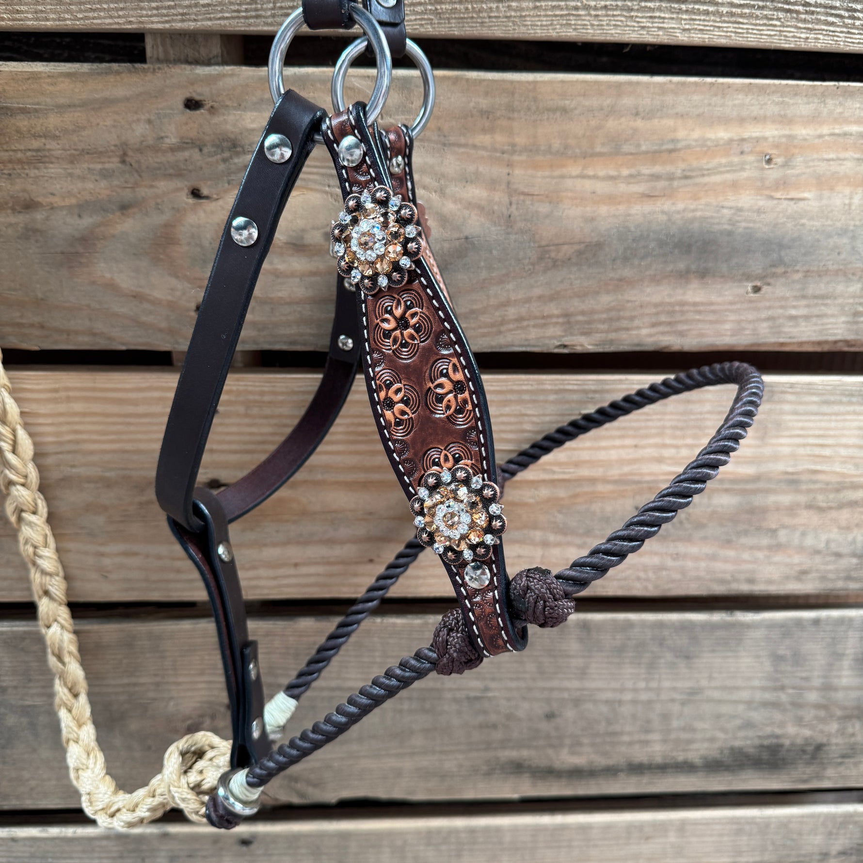 Flower Power Lariat & Leather Combo Halter #LH105