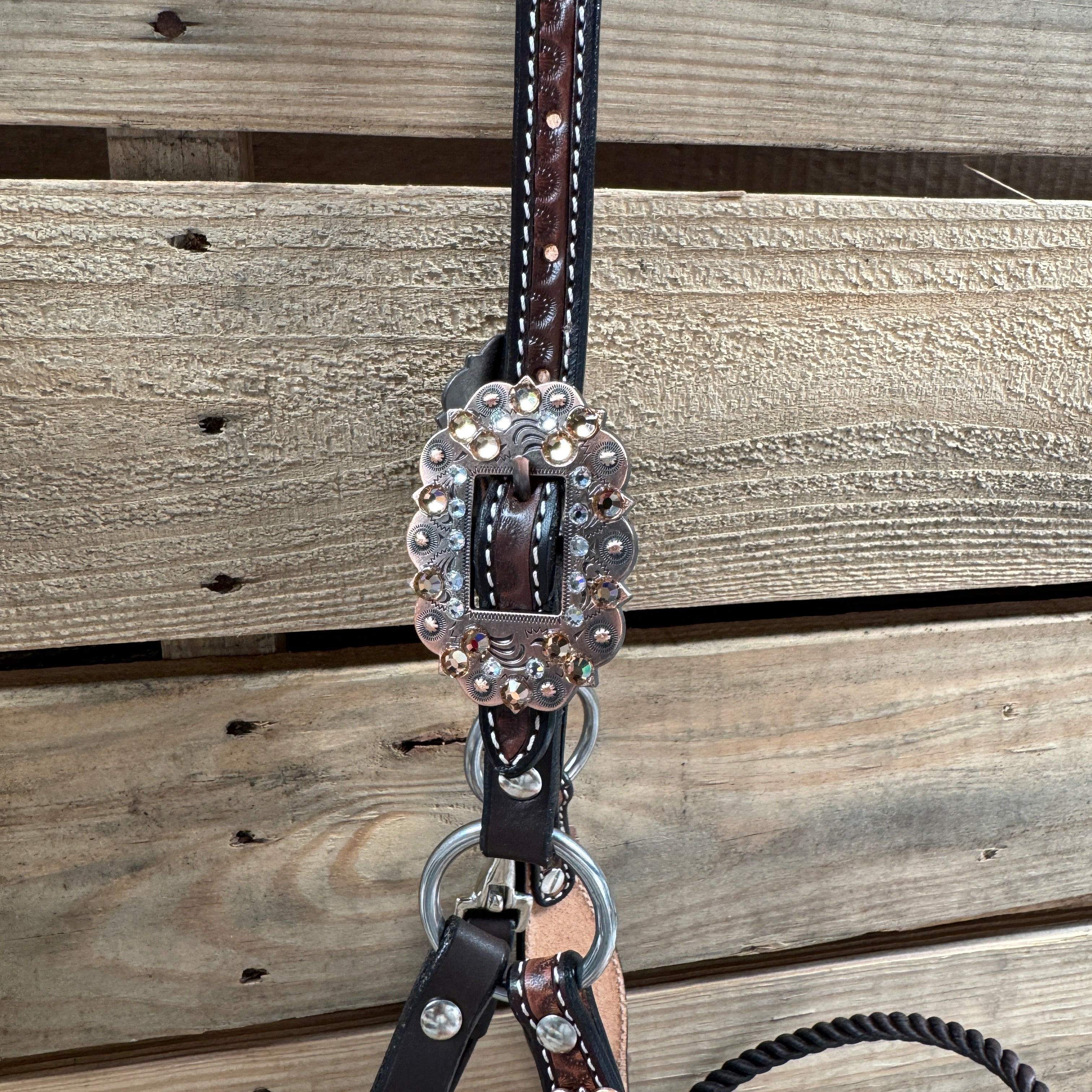 Floral Tooled Lariat & Leather Combo Halter #LH105