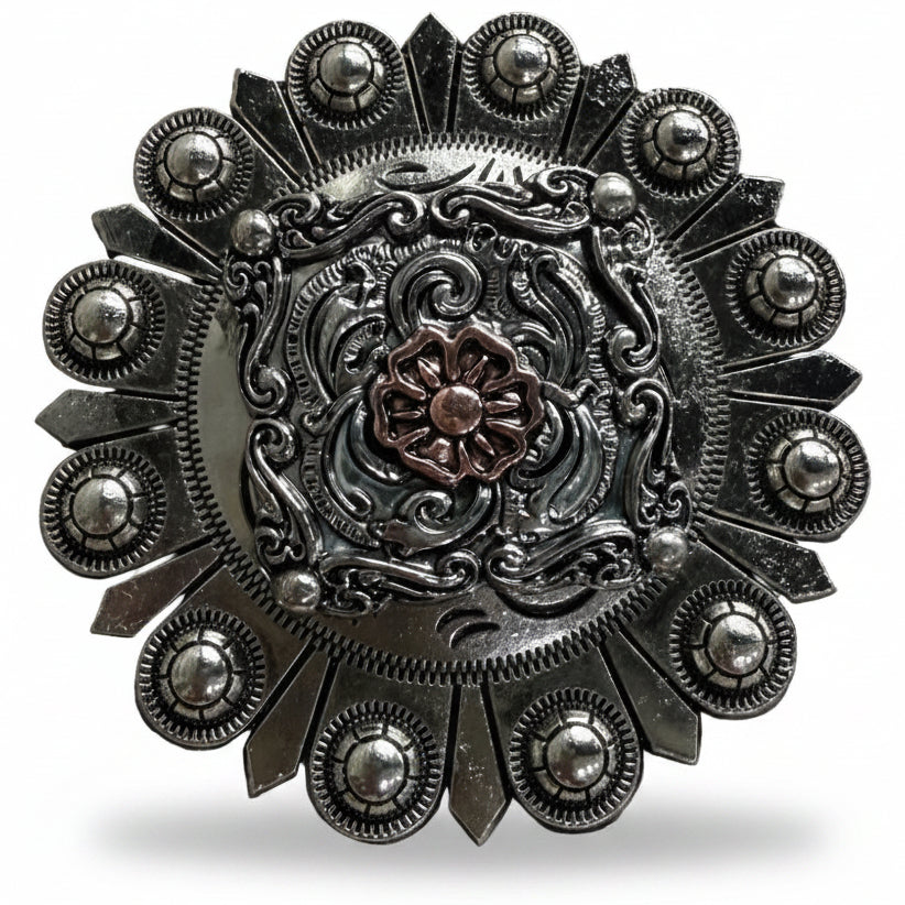 Antique Silver Square Floral Western Concho W247