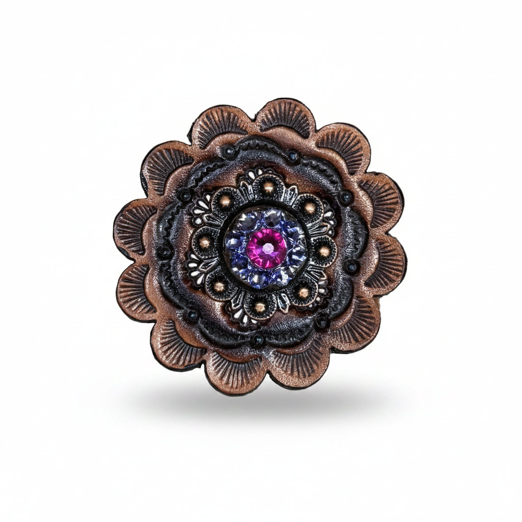 Copper Fuchsia - AB - Lilac Crystal Conchos | Sizes 1"- 3" | Buckles | Saddle Set | Leather Rosettes | Slide