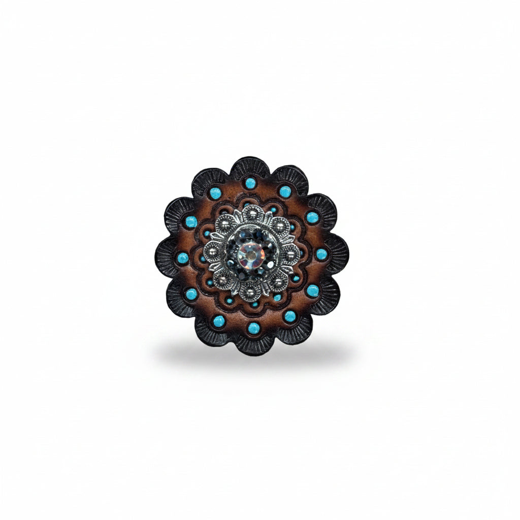 Antique Silver Jet - AB Crystal Conchos | Sizes 1"- 3" | Buckles | Saddle Set | Leather Rosettes | Slide